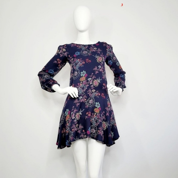 Xhiliration Blue Floral Long Sleeves Dress - Picture 13 of 14